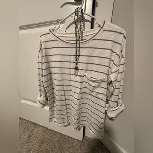 Striped White and Gray Women's Top size medium